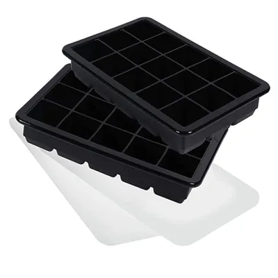 Produktbild von Silikon Eiswürfelschalen mit Deckel, 2er Pack, Eiswürfelschale, Eiswürfel für Bier, Cocktails(Schwarz)
