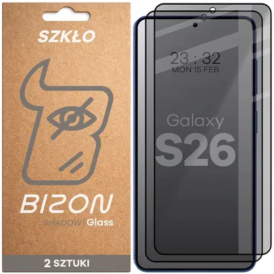 Produktbild von 2x Gehärtetes Glas mit Privatschutzfilter für Galaxy S26, Bizon Glass Edge Shadow Duo, getönt mit schwarzer Rahmen