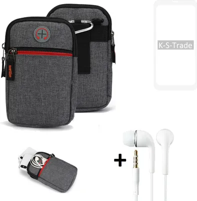 Produktbild von K-S-Trade Gürteltaasche + Kopfhörer kompatibel mit OnePlus OnePlus 8 Pro Handy Tasche Holster Schutz Hülle Handy Hülle grau Zusatzfächer 1x