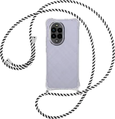 Produktbild von Handykette Backcover-Schutzhülle mit Band (Metall silberfarben) für Huawei Nova 13 Pro 5G - schwarz/weiß gestreift