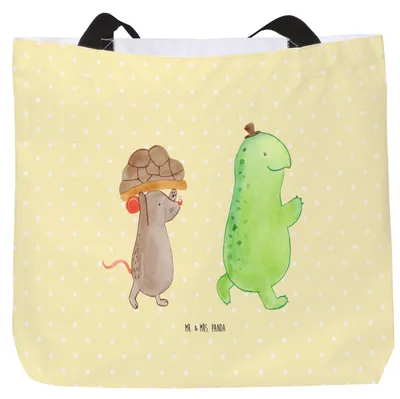 Produktbild von Mr. & Mrs. Panda Tote Bag Schildkröte Maus - Gelb Pastell - Geschenk, Spazieren, Schultasche, Strandtasche, Laptoptasche, Hilfe, Tasche, Reisetasche, Freunde