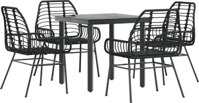 Immagine prodotto di vidaXL set da pranzo da giardino a 5 pezzi in polyrattan nero in vetro