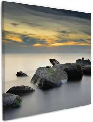 Produktbild von Wallario Premium Leinwandbild Mystische Felsen im Meer in Größe 50 x 50 cm