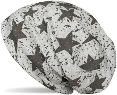 Produktbild von styleBREAKER Uni Stoff Beanie Mütze mit Sterne Splat Style Print, Leichte Longbeanie mit Farbspitzer Muster 04024185