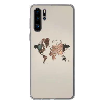 Produktbild von MuchoWow® Handyhülle Schutzhülle Hülle für Huawei P30 Pro Weltkarte - Holz - Braun Silikon Softcase Handy Hülle - Schutzdeckel