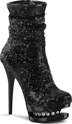 Produktbild von BLONDIE-R-1009 Pleaser High-Heels Rüschen Stiefeletten schwarz Pailletten Strass