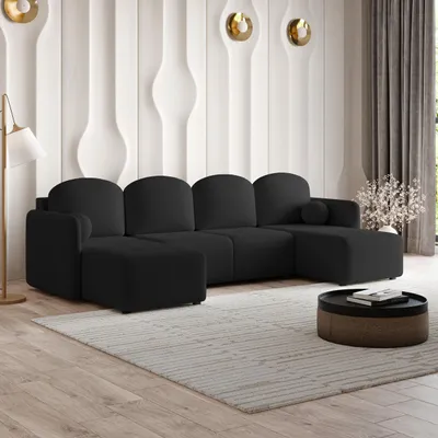 Produktbild von Masseno Ecksofa NUBERO mit Schlaffunktion U-Form, Sofa mit Bettkasten, Wohnzimmersofa, Couch, Soffa, Bettsofa, Couchgarnitur- Schwarz, QUELLE 100