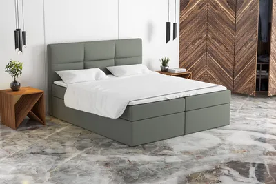 Produktbild von Boxspringbett GRIM 140 x 200 mit 2 Bettkästen, Bonell-Matratze und Topper. Farbe: Grau