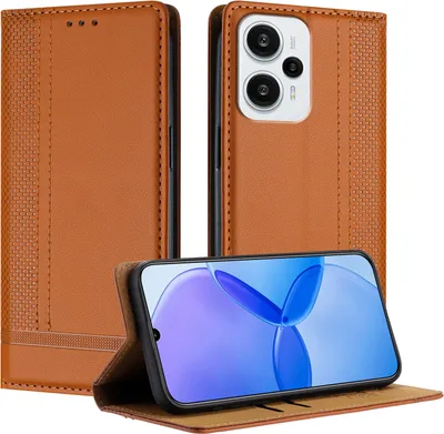 Produktbild von Handyhülle für Xiaomi Poco F5/Redmi Note 12 Turbo Leder Flip Klappbare Schutzhülle mit Standfunktion Braun