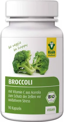 Produktbild von Raab Vitalfood  Broccoli-Kapseln, vegan, glutenfrei mit Vitamin C aus Acerola, 45 g, 90 Stück