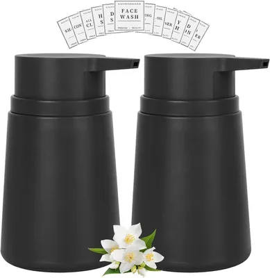 Image de Distributeur de savon en plastique, lot de 2 distributeurs de savon à pompe, distributeur de savon pour les mains pour la salle de bains, le plan de travail, la cuisine et la buanderie