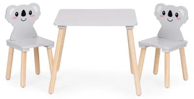 Zdjęcie produktu dla EcoToys 6163 Drewniany stolik dla dzieci z krzesełkami Koala, szary