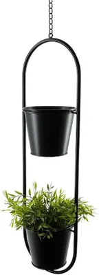 Productafbeelding van Hangbloempot Modern Zwart - Decoratieve Plantenpot voor Binnen - Plantenhouder Wanddecoratie