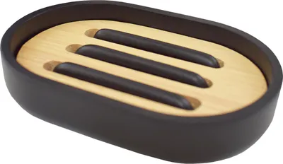 Image de porte-savon ovale 12,3x8,2x2,3cm PR Noir/bois