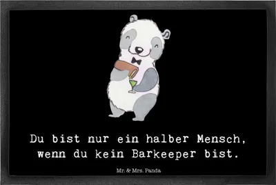 Produktbild von Mr. & Mrs. Panda Schmutzfangmatte Barkeeper Herz 40 x 60 cm - Schwarz - Geschenk, fußmatte, Bodenvorleger, Kurs, Ausbildung, Schmutzmatte, Bartender, Fußabtreter