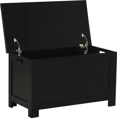 Obrázek produktu pro Úložná truhla - Úložný box - S víkem - Bezpečnostní závěs - Předsíň a obývací pokoj - 81 x 40 x 46 cm - Černá barva