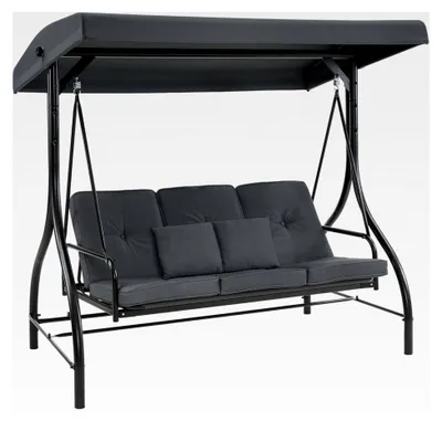 Produktbild von Hollywoodschaukel mit Liegefunktion, wetterfeste Gartenschaukel für 3 Personen, Outdoor Schaukelbank mit verstellbarem Dach, 187 * 118 * 175 cm, Dunkelgrau