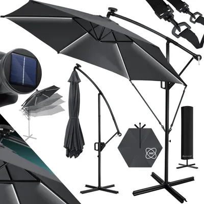 Produktbild von KESSER® Alu Ampelschirm LED Solar + Abdeckung mit Kurbelvorrichtung UV-Schutz Aluminium mit An-/Ausschalter Wasserabweisend - Sonnenschirm Schirm Gartenschirm