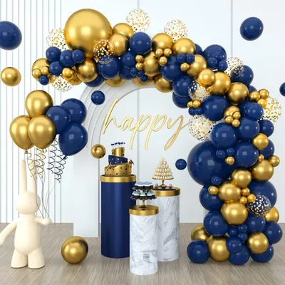Productafbeelding van Ballonketting blauw goud, 114 stuks. Confetti-ballonnen voor verjaardag, babyfeest, decoratie
