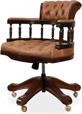 Produktbild von Casa Padrino Luxus Barock Chesterfield Leder Schreibtischstuhl Hellbraun / Dunkelbraun - Höhenverstellbarer Echtleder Bürostuhl - Büro Möbel - Edel & Prunkvoll