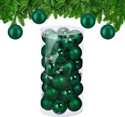 Immagine prodotto di Set da 30 palline natalizie Relaxdays, plastica, diametro: 6 cm, decorazioni per l'albero di Natale, decorazioni infrangibili, verde scuro