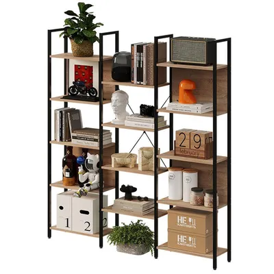 Obrázok produktu pre Priemyselná Stojaca Knižnica, Svetlo Hnedá Loft, Priestorné Poličky, 166 Cm