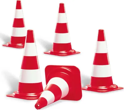 Produktbild von Set, 5x Leitkegel in Farbe rot - mit 2 weißen Streifen - Höhe 500 mm