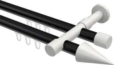 Produktbild von Interdeco Innenlaufstange / Gardinenstange mit Innenlauf Schwarz / Weiß, Typ Prestige Savio (Kegel), 20 mm Ø 2-läufig, 520 cm