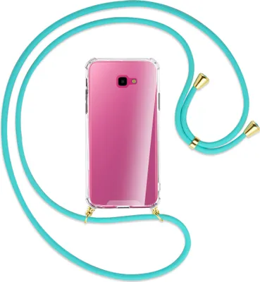 Produktbild von Handykette Backcover-Schutzhülle mit Band (Metall goldfarben) für Samsung Galaxy J4 Plus - türkis
