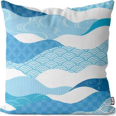 Produktbild von VOID Japan Wellen Meer Muster Kissenbezug Kissenhülle Polyester wasserfest Outdoor Garten Kissen Deko