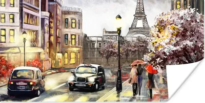 Produktbild von MuchoWow® Poster Gemälde - Paris - Frankreich - Öl 150x75 cm - ohne Rahmen