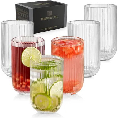 Obrázok produktu pre Sada 6 pohárov Highball s rebrovaním, objem 410 ml, štýl Origami
