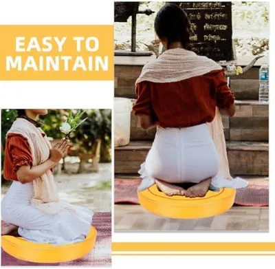 Produktbild von Rundes gelbes Bodensitzkissen aus Stoff mit Lotusmuster für Meditation, Yoga und den Tempel, leicht zu reinigen und verschleißfest