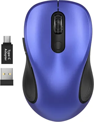 Immagine prodotto di Mouse senza fili, 2,4 GHz con DPI regolabile a 800/1200/1600, 6 tasti silenziosi, per mancini e destrimani, basso consumo energetico, lunga durata in standby
