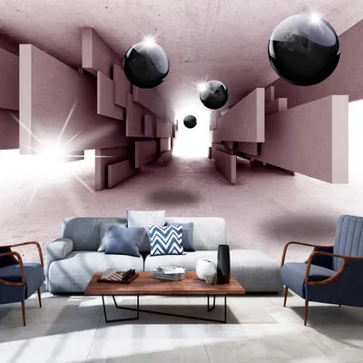 Produktbild von Fototapete selbstklebend 3d Effekt 294x210 cm Tapete Wandtapete Wandbilder Klebefolie Dekofolie Tapetenfolie Wand Dekoration Wohnzimmer - Kugeln Tunnel a-B-0015-a-d