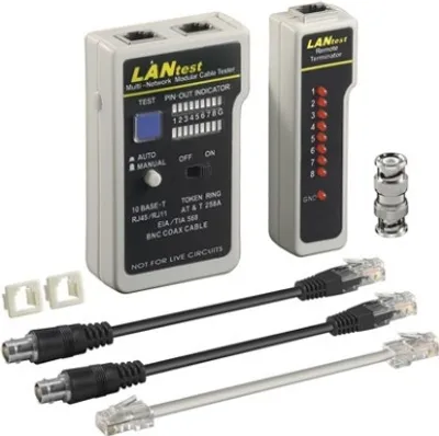 Produktbild von GOOBAY Profi Netzwerk Kabeltester Set, Schwarz - zur Prüfung von CAT 5/6 Netzwerk- und ISDN-Verbindungen