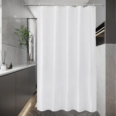 Productafbeelding van Douchegordijn, 100x200 cm, smal, wit, waterdicht, textiel, schimmelwerend, antibacterieel, wasbaar, sneldrogend, met 6 ringen.