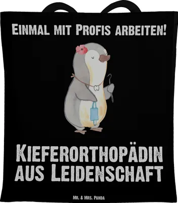 Produktbild von Mr. & Mrs. Panda Tote Bag Kieferorthopädin Leidenschaft - Schwarz - Geschenk, Einkaufstasche, Shopping Tasche, Laptoptasche, Schultasche, Stoffbeutel, Uni