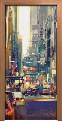 Produktbild von Türposter 90x200 cm Türaufkleber Türtapete Türfolie Klebefolie Bunte Menschen auf der Stadtstraße