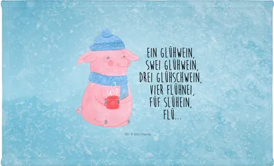 Produktbild von Mr. & Mrs. Panda Handtuch Schweinchen Glühwein - Eisblau - Geschenk, Flauschtuch, Händehandtuch, Weihnachtsmarkt, 100x50, Betrunken, Weihnachten, Spruch, baumwolle