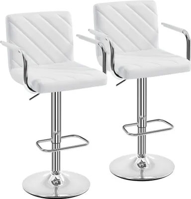 Produktbild von Yaheetech 2er Set Barhocker Drehstuhl höhenverstellbar, Kunstleder, gepolstert, mit Fußstütze, Weiß