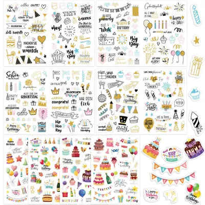 Geburtstagsaufkleber-Set, 347 Sticker, selbstklebend, für DIY