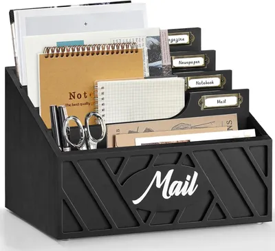 Productafbeelding van Mail Organizer voor Bureau, Zwarte Brievenhouder & Mail Sorteerder