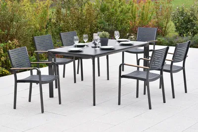 Produktbild von Merxx Gartenmöbel Set Paliano 7tlg., 6 Stapelsessel, Tisch 160 x 90 cm- Stahl/Kunststoff