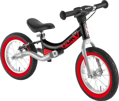 Immagine prodotto di Puky, bicicletta senza pedali LR Ride, modello BR 4092, colore nero. Dotata di ammortizzatore posteriore, freno, e pneumatici ad aria