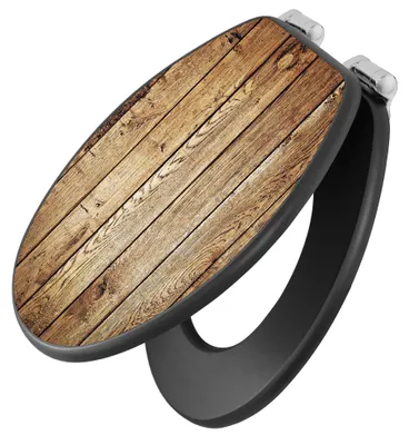 Zdjęcie produktu dla Pokrywa toaletowa banjado Design, antracytowa, z automatycznym opuszczaniem, wykonana z MDF - drewno olejowane - wysokiej jakości pokrywa toaletowa z MDF, z uniwersalnymi zawiasami pasującymi do większości standardowych toalet [TDA 12153]