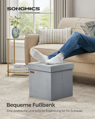 Produktbild von SONGMICS Sitzbank mit Stauraum aus Samt, klappbare Sitztruhe, Aufbewahrungsbox mit Deckel, Fußbank, 38 x 38 x 38 cm, bis 300 kg belastbar, für Flur