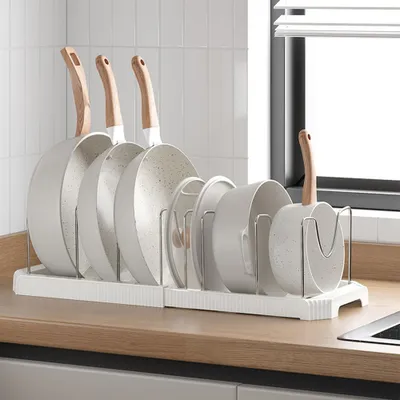 Pannenorganizer, ausziehbar, 7 Fächer, 30-56 cm, weiß