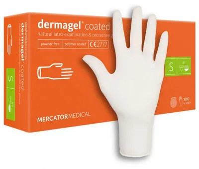 Zdjęcie produktu dla Rękawiczki lateksowe bezpudrowe Mercator Dermagel Coated biały 100 szt. rozmiar S