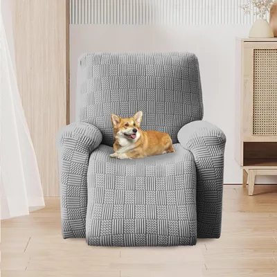 Obrázek produktu pro Potah na relaxační křeslo, elastický potah na relaxační křeslo, 4-dílný potah na křeslo, protiskluzový vysoce elastický potah na relaxační křeslo s elastickou spodní částí, světle šedý